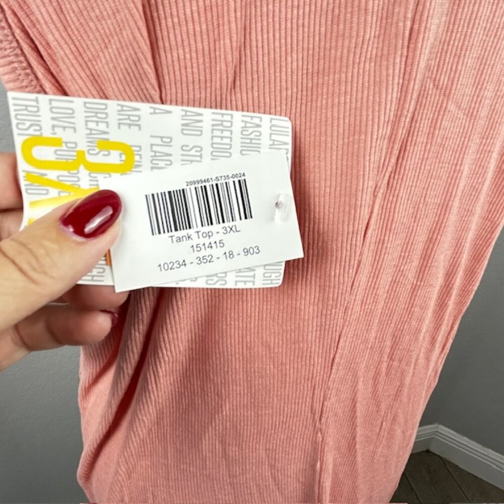 LuLaRoe Ribbed Tank Top Plus Size 3XL Pink Salmon Solid - Picture 3 of 4